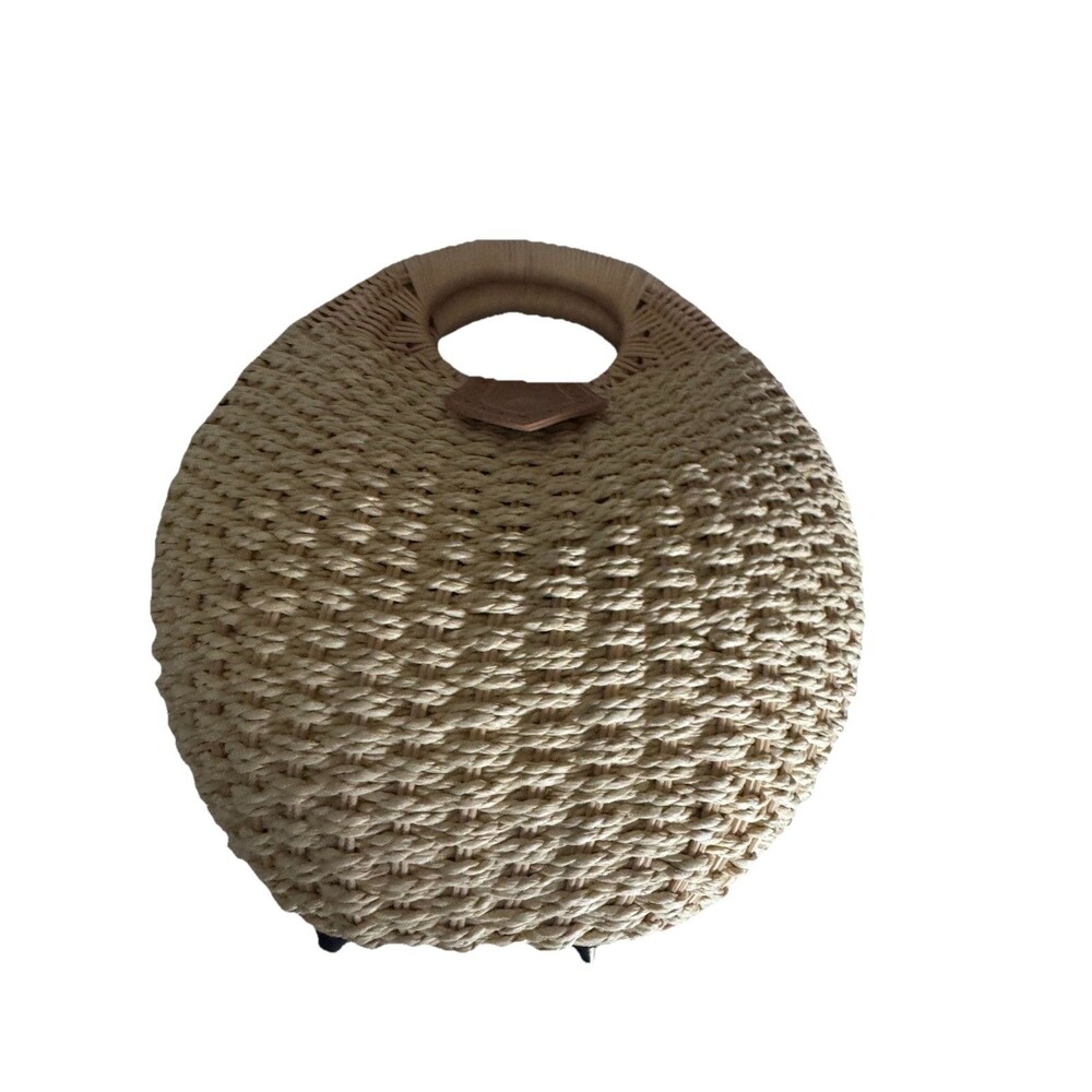 Unique Women's Wicker Crescent Straw Purse - Ivory Colored with snap closure